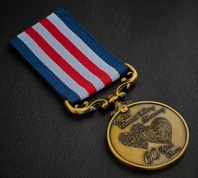£9.99 • Buy Our 60th Diamond Wedding Anniversary Bravery/Service Medal. Gift/Present Gold