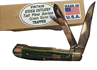 Vintage Utica Cutlery Warranted Green Bone Trapper Pocket Knife MADE IN U.S.A. • $40.05