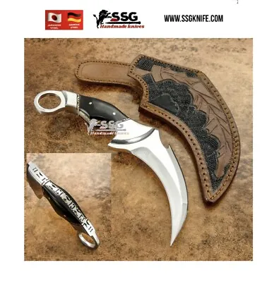 12”Custom  D2 Hunting Knife Forged Damascus Steel With Tinted Art Bone Karambit • $132