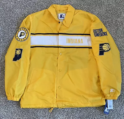 Indiana Pacers NBA Starter Patch Yellow Jacket Snap Button Down Men's Size XL • $69.99