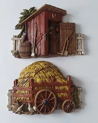  Vintage 1970 Decorative 3D Wall Decor Hay Wagon & Shed Burwood Products • $20