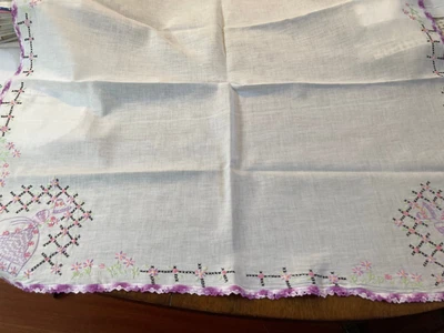 $12 • Buy Beautiful Vintage Hand Embroiderd/crochet Trim Table Topper-southern Belle