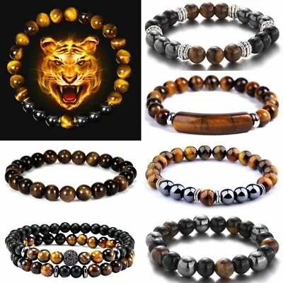 Natural Stone Tiger Eye Beads Charm Bracelet Hematite Energy Women Men Jewellery • $2.09