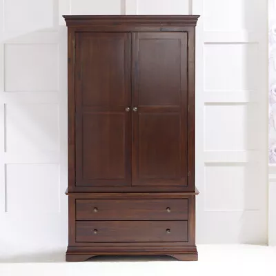 French Hardwood Mahogany Stained 2 Door 2 Drawer Gents Double Wardrobe - HW12 • £699