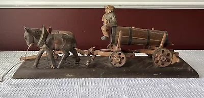 Vintage Hand Made Wooden Cart Donkeys And Man Sitting On A Barrel • $74.99