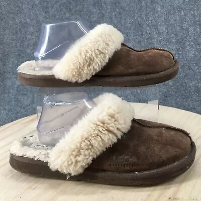 UGG Australia Slippers Womens 11 Mule Flats Brown Leather Slip On Sheepskin • $20.99