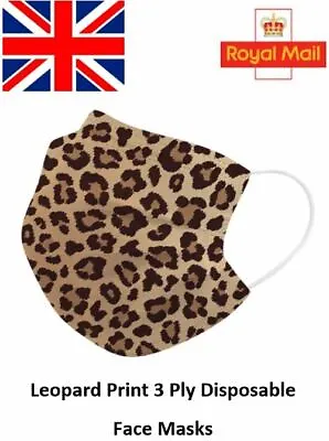 Leopard Print Disposable Face Masks 3 Ply Surgical Medical Dust Face Cover • £5.49