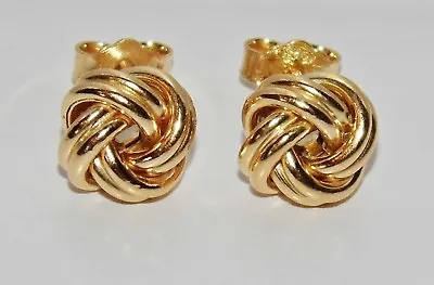 9ct Yellow Gold On Silver Celtic Love Knot Ladies Stud Earrings - 8mm X 8mm • £15.95