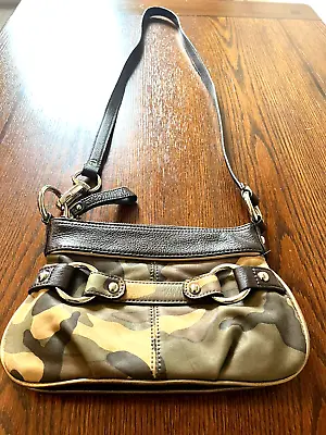 B Makowsky Leather Crossbody Bag Brown Tan Green Camouflage Soft Leopard Lining • $34.97