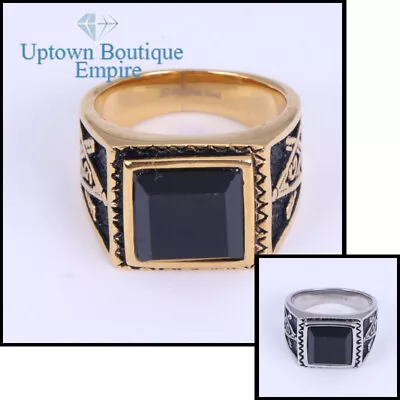 Black Onyx Masonic Mason Men's Stainless Steel Ring Band Size:8-13#F • $13.99