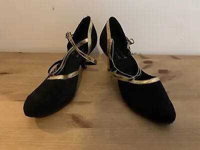 £15 • Buy Dance Shoes Black Gold Salsa Ceroc Size 4