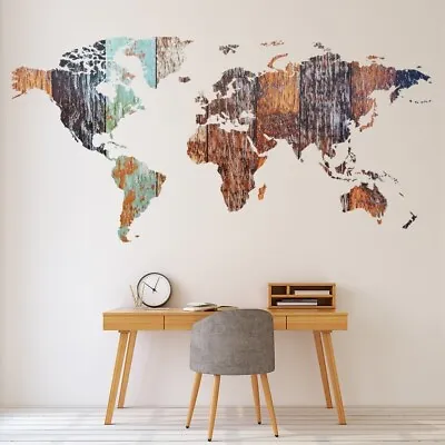Wood Effect World Map Wall Sticker WS-51381 • £12.98