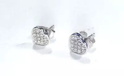 *VINTAGE*  10K White Gold Real Diamonds  Heart Earring Studs .25CT 7.5mm X 6.5mm • $149