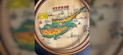 Vintage Bamboo Tray Cyprus Historical Map Island Of Venus • $15