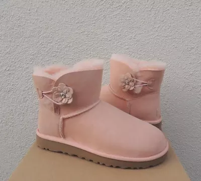 Ugg Peach Mini Bailey Petal Bling Suede/ Sheepskin Boots Women Us 7/ Eur 38 Nib • $119.95