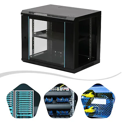 9U Black Wall Cabinet Network Data Rack SOHO Home Office Server Frame 60x50x45cm • £97