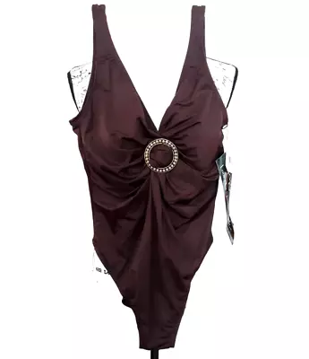 Miraclesuit Magicsuit Slimming One Piece Size 14 Beaded Jeweled Accent Brown NWT • $75