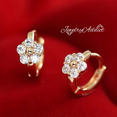 18k Rose Gold Gf Flower Crystal Girls Kids Baby Gift Small Hoop Sleeper Earrings • £6.20