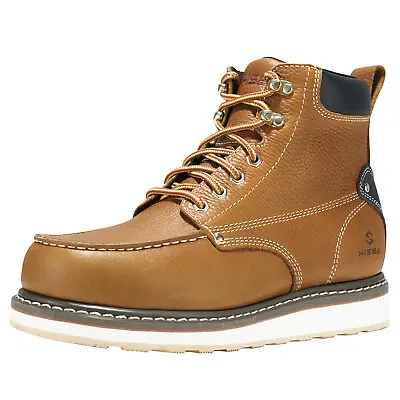 HISEA 6''Men Steel Toe Work Boots Leather Moc Toe Waterproof Construction Safety • $70.29