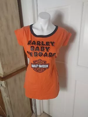 Womens Harley Davidson Baby On Board T Shirt Ladies S Small Orange Maternity • £10.70