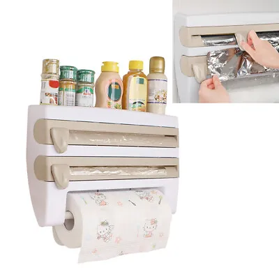 £13.94 • Buy Wall Kitchen Cling Film Tin Foil Dispenser Roll Paper Holder Spice Storage Rack 