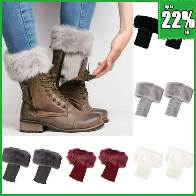 £4.48 • Buy Women Winter Warm Crochet Knitted Fur Trim Leg Warmers Cuffs Toppers Boot Socks