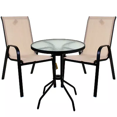 Garden Furniture Bistro Sets Round Glass Table & Stacking Chair Outdoor Patio • £79.99