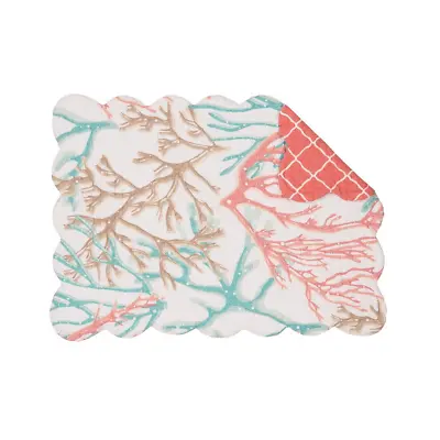 $9.95 • Buy OCEANAIRE Coral On White Quilted Reversible Beach,Coastal C&F Placemat