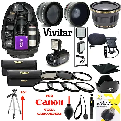 Canon VIXIA HF R800  GIANT HD ACCESSORIES KIT BACKPACK TRIPOD MICROPHONE LENSES  • $148.32