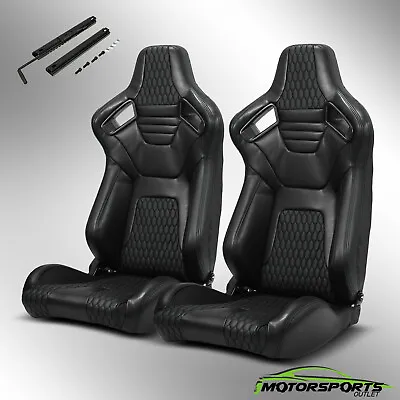 $278.98 • Buy Unversal Black PVC Stitching Leather Left/Right Racing Seats With Slider