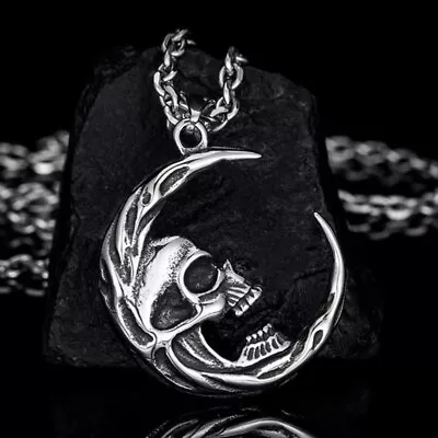 Mens Womens Skull Crescent Moon Pendant Necklace Punk Rock Gothic Jewelry 24  • $11.89