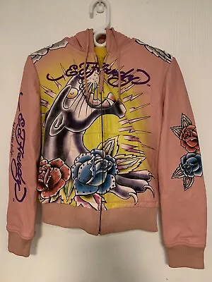 Pink Panther Ed Hardy Jacket Women 100% Genuine Leather - Size S - R • $168.26