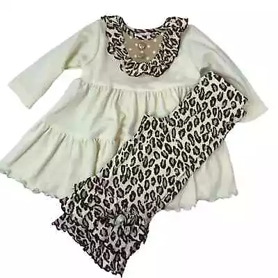 MOLLY & MILLIE Two Piece Girls 24 Months Flare Bell Bottom Ruffle Animal Print • $16.99