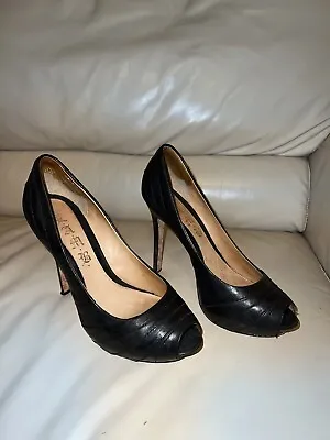 L.A.M.B Gwen Stefani Black Leather High Heels Shoes Pumps Stiletto Size 7 • $32