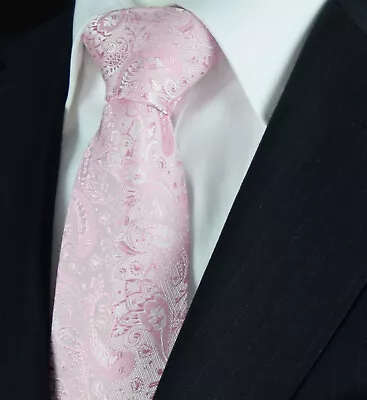 Embroidered Mens Pink Tie Baby Light Paisley Floral Wedding Groom Designer UK • £8.99