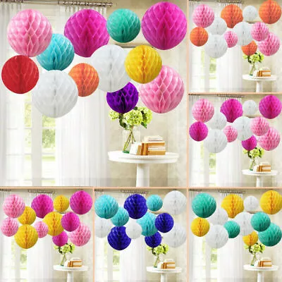 TtS 12 Mixed Paper Honeycomb Balls Tissue Lantern Pompoms Party Wedding Decor UK • £7.09