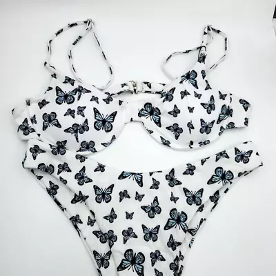Zaful Women's Butterfly Print  Swim Suit 2 Piece Underwire High Leg Large ~New • $17.99