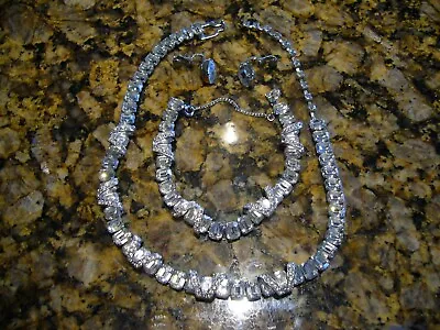 VINTAGE 1950's SIGNED EISENBERG CLEAR RHINESTONE Necklace Bracelet And Earrings • $209.99