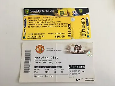 £2.99 • Buy MANCHESTER UNITED V NORWICH CITY 2nd March 2013 MATCH TICKET + COACH TICKET