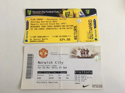 £2.99 • Buy MANCHESTER UNITED V NORWICH CITY 2nd March 2013 MATCH TICKET + COACH TICKET