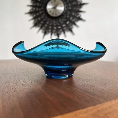 ✨Mid Century Modern MCM Blue Glass Dish Console Bowl Vintage 1960s • $30