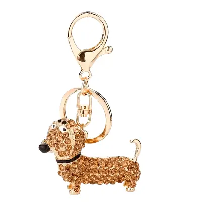 Golden Shiny Rhinestone Dachshund Pendant Keychain Pendant Car Keychain Gift • $16.98