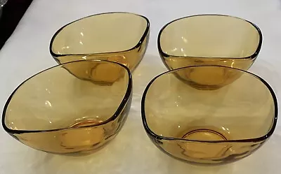 Vintage Square VERECO France Amber Glass Bowls Dessert Snack Boho Decor Set Of 4 • $23.75