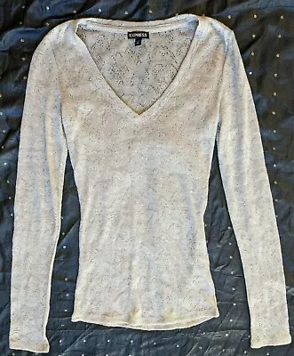 Cream Metallic Gold Sparkle Sheer Delicate Feminine Elegant Wool Lace Shirt XS • $15.32