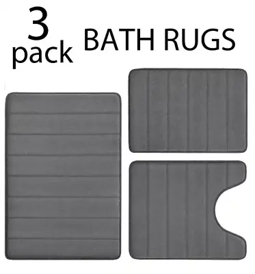 Bath Mat Set Memory Foam 3 PC Bathroom Rug Absorbent Small Large And Contour Rug • $22.88