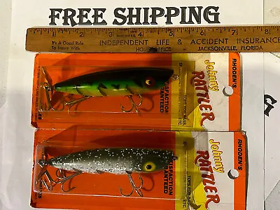 LOT OF 2 NICE Rhoden’s Johnny Rattler 4  Vintage TOPWATER Fishing Lures 2 COLORS • $25.20