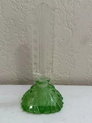 Vintage Czech Glass Or Crystal Green & Clear Perfume Bottle W/ Tall Stopper • $45