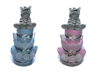 Baby Boy Girl 3 Tier Nappycake With Cute Zebra Baby Shower New Born Baby Gift • £39.99
