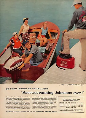 1957 Johnson Outboard Motor Boat Engine Family Dock Vintage Print Ad A1 • $14.99