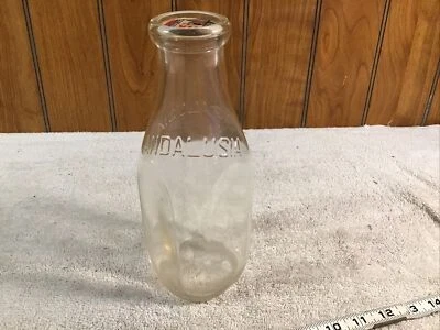 $7.95 • Buy Vintage 1950's Embossed Andalusia Dairy Glass Milk Bottle With Lid Salem Ohio